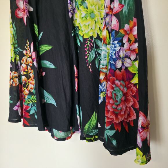 Pomodoro Floral Midi Skirt Womens UK 16 US 12 Black Multi Boho Cottage A-line - Picture 3 of 10